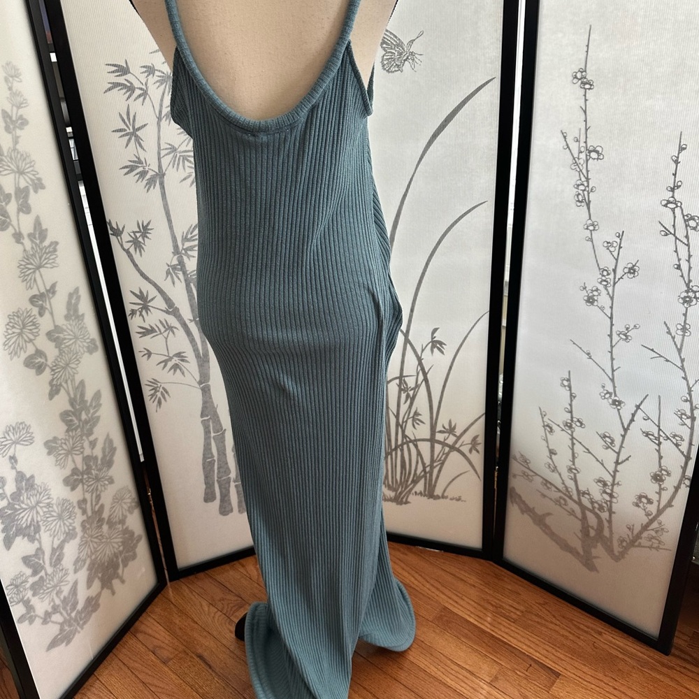 Zara Sleeveless Ribbed Maxi Dress in Dusty Teal Green - Picture 3 of 9